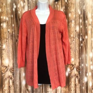 Melrose Chic Coral Crochet Cardigan Sweater